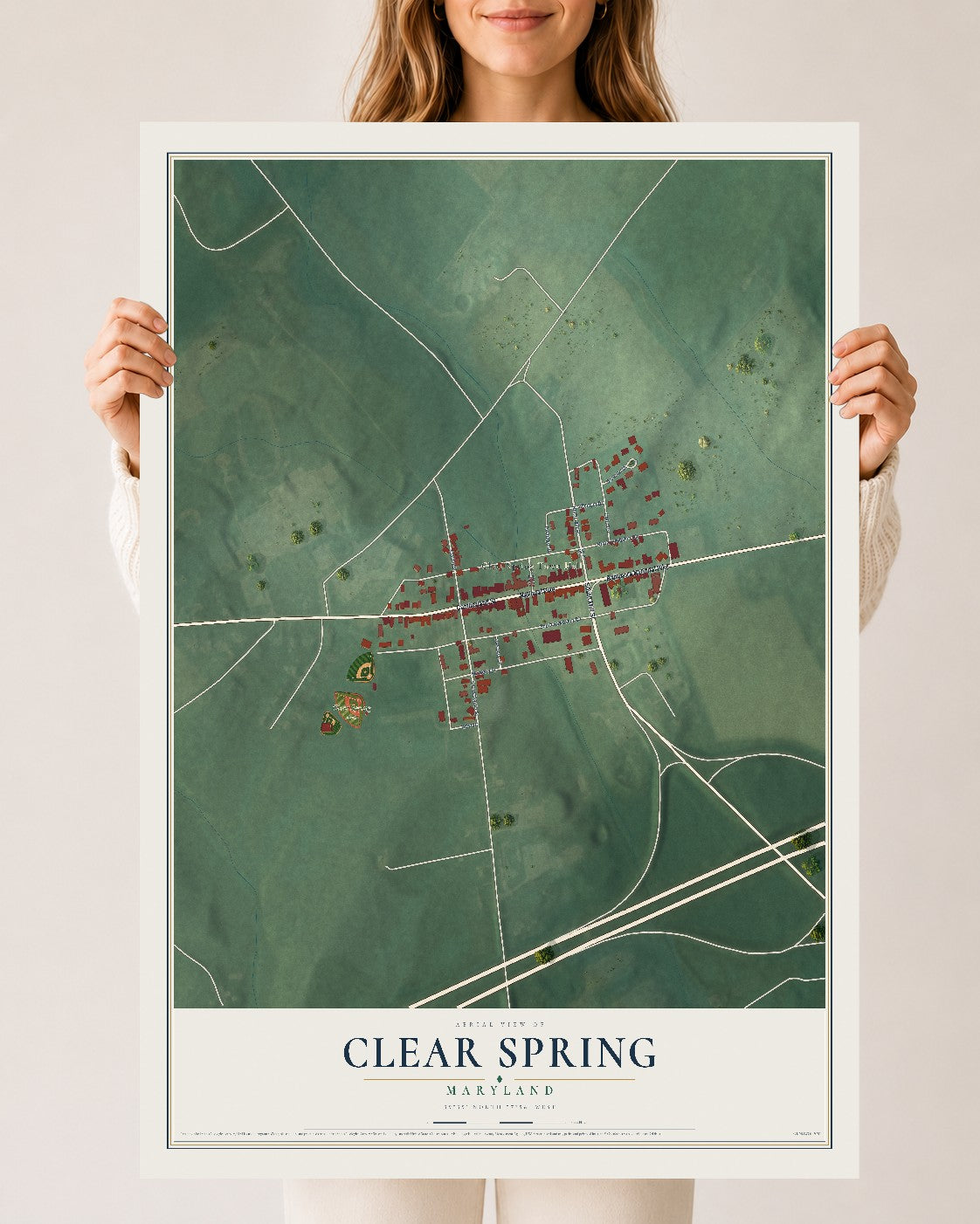 Map of Clear Spring, Maryland, 24 x 36 inch unframed archival matte print