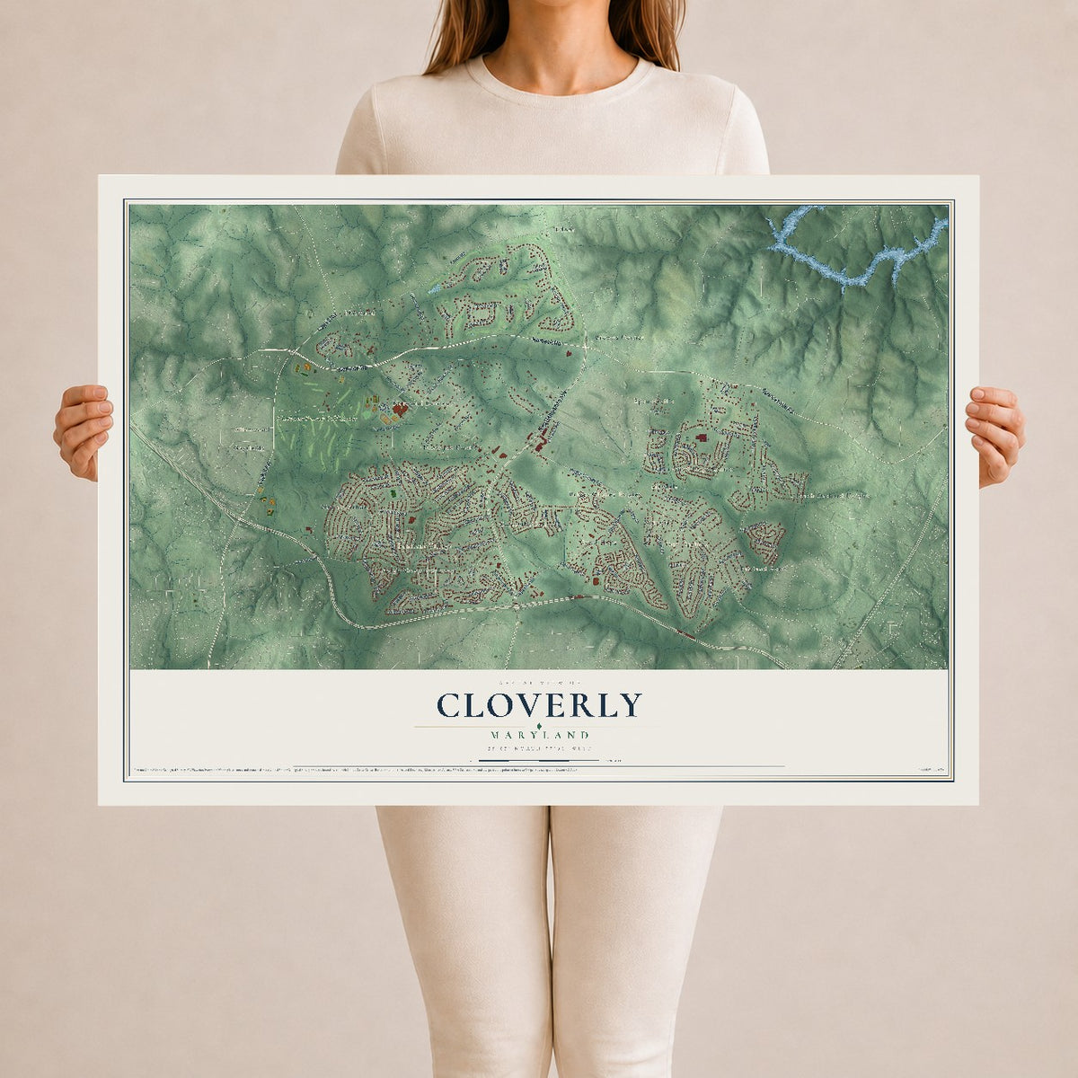 Map of Cloverly, Maryland, 24 x 36 inch unframed archival matte print