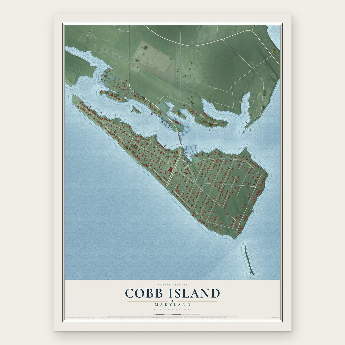 Cobb Island, Maryland map print, the full design
