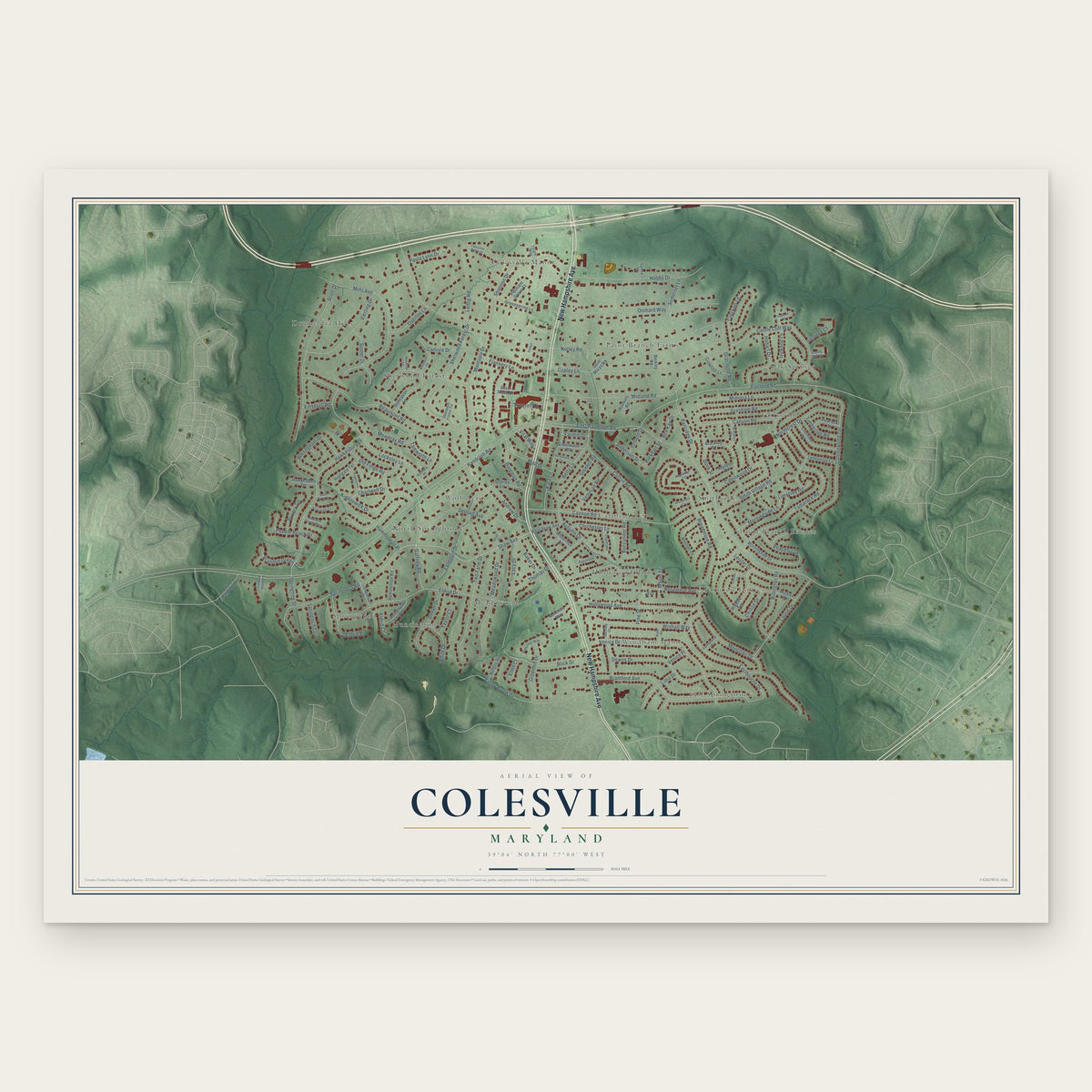 Colesville, Maryland map print, the full design