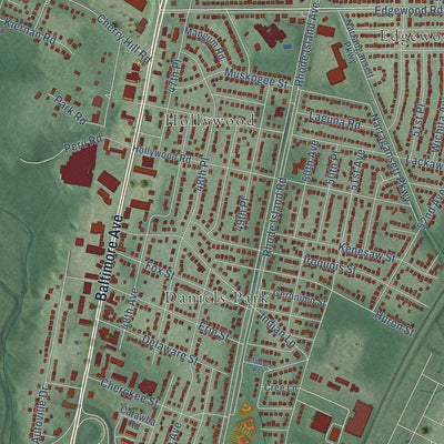 Close-up of the map of College Park, Maryland print showing street and building detail