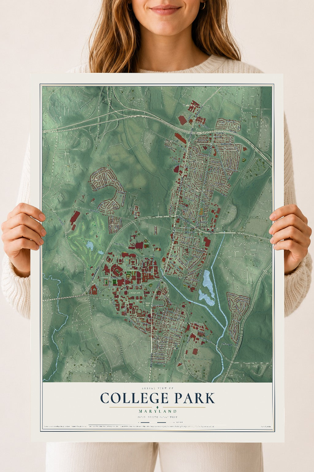 Map of College Park, Maryland, 18 x 24 inch unframed archival matte print