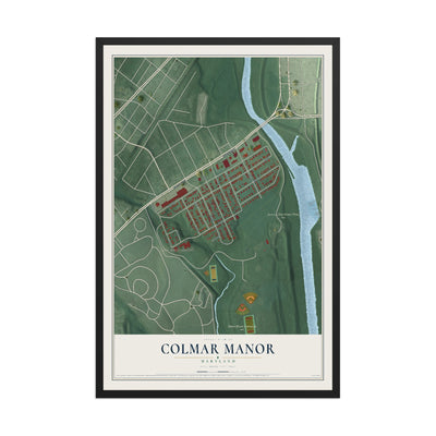Map of Colmar Manor, Maryland, 12 x 18 inch print in a black wood frame