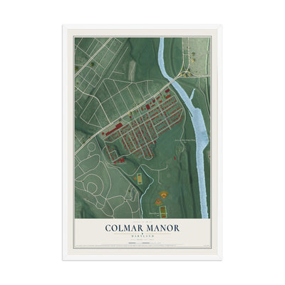 Map of Colmar Manor, Maryland, 12 x 18 inch print in a white wood frame