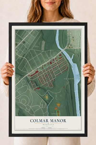 Map of Colmar Manor, Maryland, 18 x 24 inch print in a black wood frame