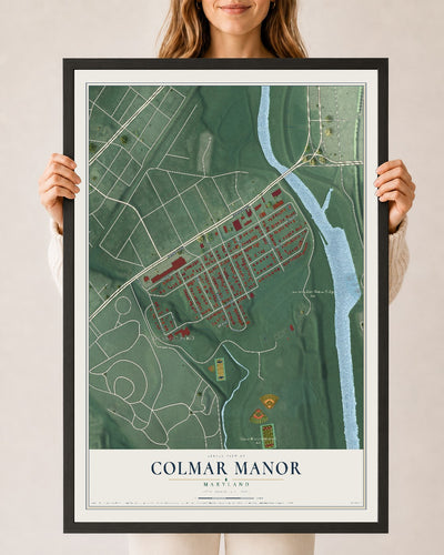 Map of Colmar Manor, Maryland, 24 x 36 inch print in a black wood frame