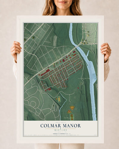 Map of Colmar Manor, Maryland, 24 x 36 inch print in a white wood frame