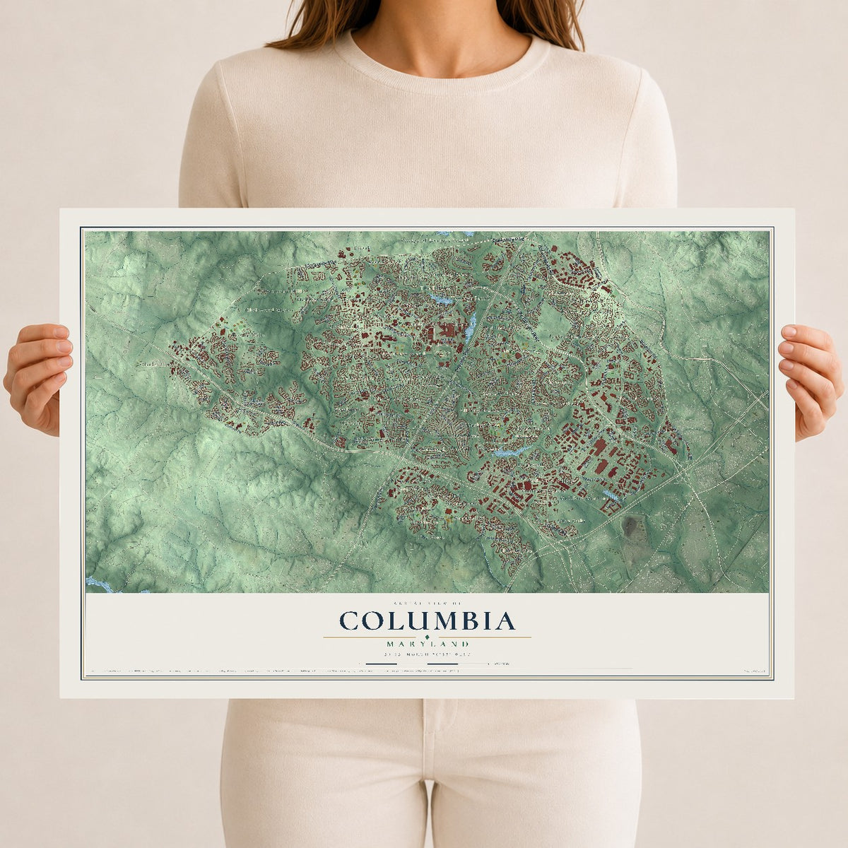 Map of Columbia, Maryland, 12 x 18 inch unframed archival matte print