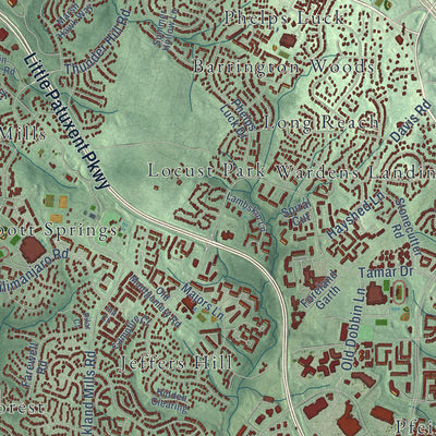 Close-up of the map of Columbia, Maryland print showing street and building detail