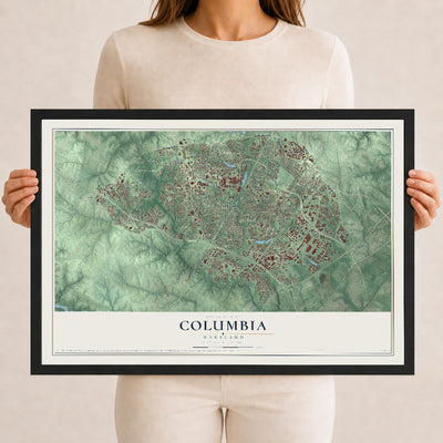Map of Columbia, Maryland, 12 x 18 inch print in a black wood frame