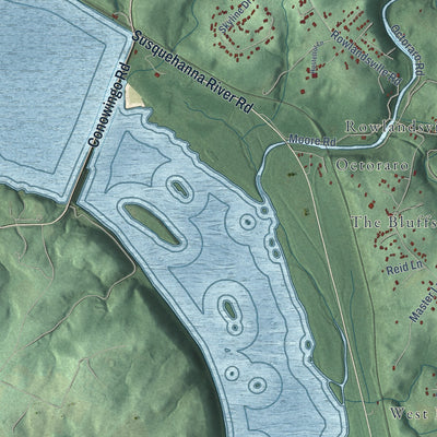 Close-up of the map of Conowingo, Maryland print showing street and building detail