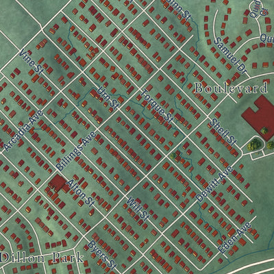 Close-up of the map of Coral Hills, Maryland print showing street and building detail
