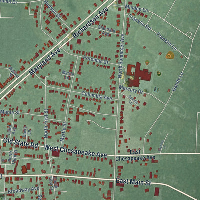Second close-up of the map of Crisfield, Maryland print showing more streets and buildings