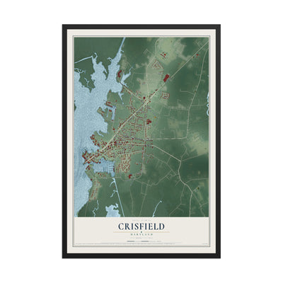 Map of Crisfield, Maryland, 12 x 18 inch print in a black wood frame
