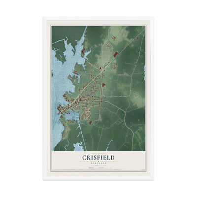 Map of Crisfield, Maryland, 12 x 18 inch print in a white wood frame
