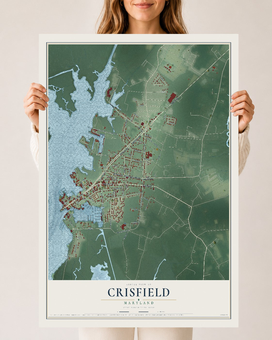 Map of Crisfield, Maryland, 24 x 36 inch unframed archival matte print