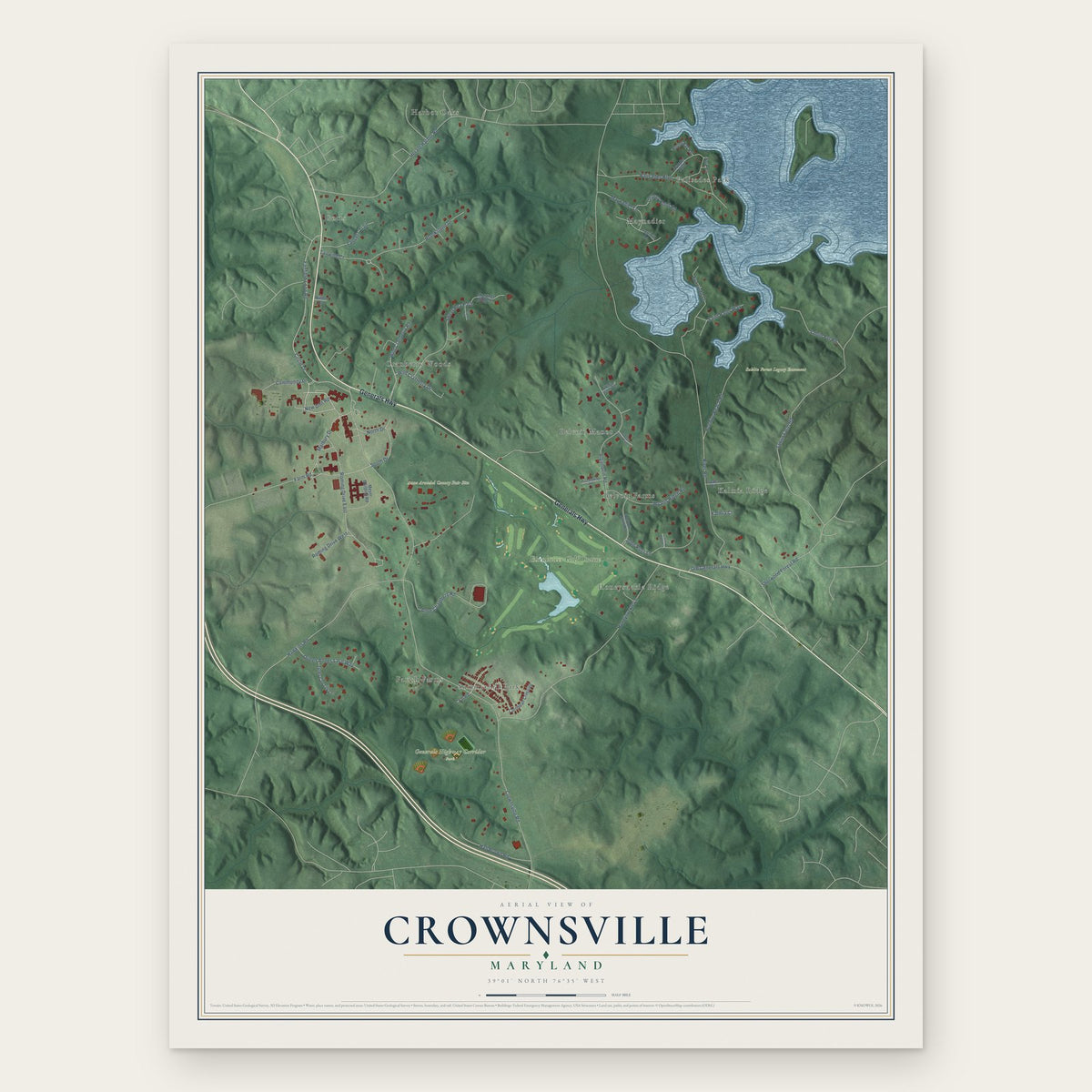 Crownsville, Maryland map print, the full design