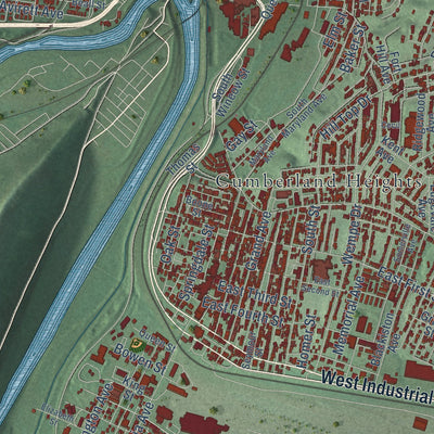 Close-up of the map of Cumberland, Maryland print showing street and building detail