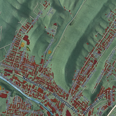 Second close-up of the map of Cumberland, Maryland print showing more streets and buildings