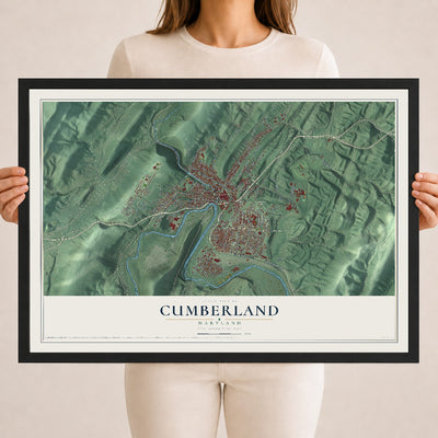Map of Cumberland, Maryland, 18 x 24 inch print in a black wood frame