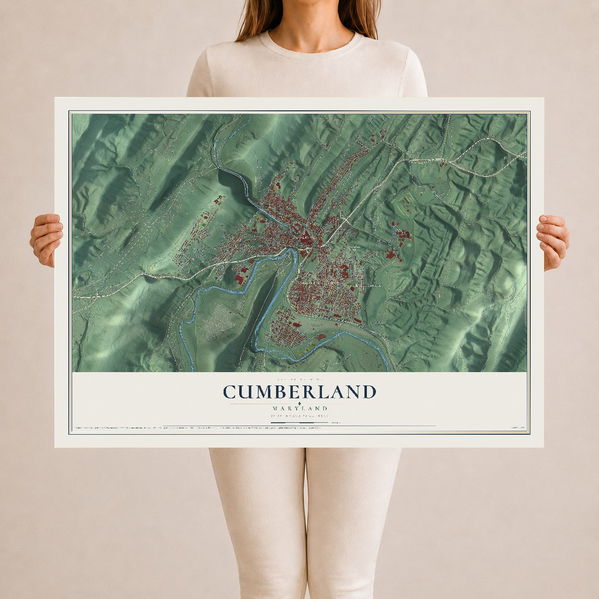 Map of Cumberland, Maryland, 24 x 36 inch unframed archival matte print