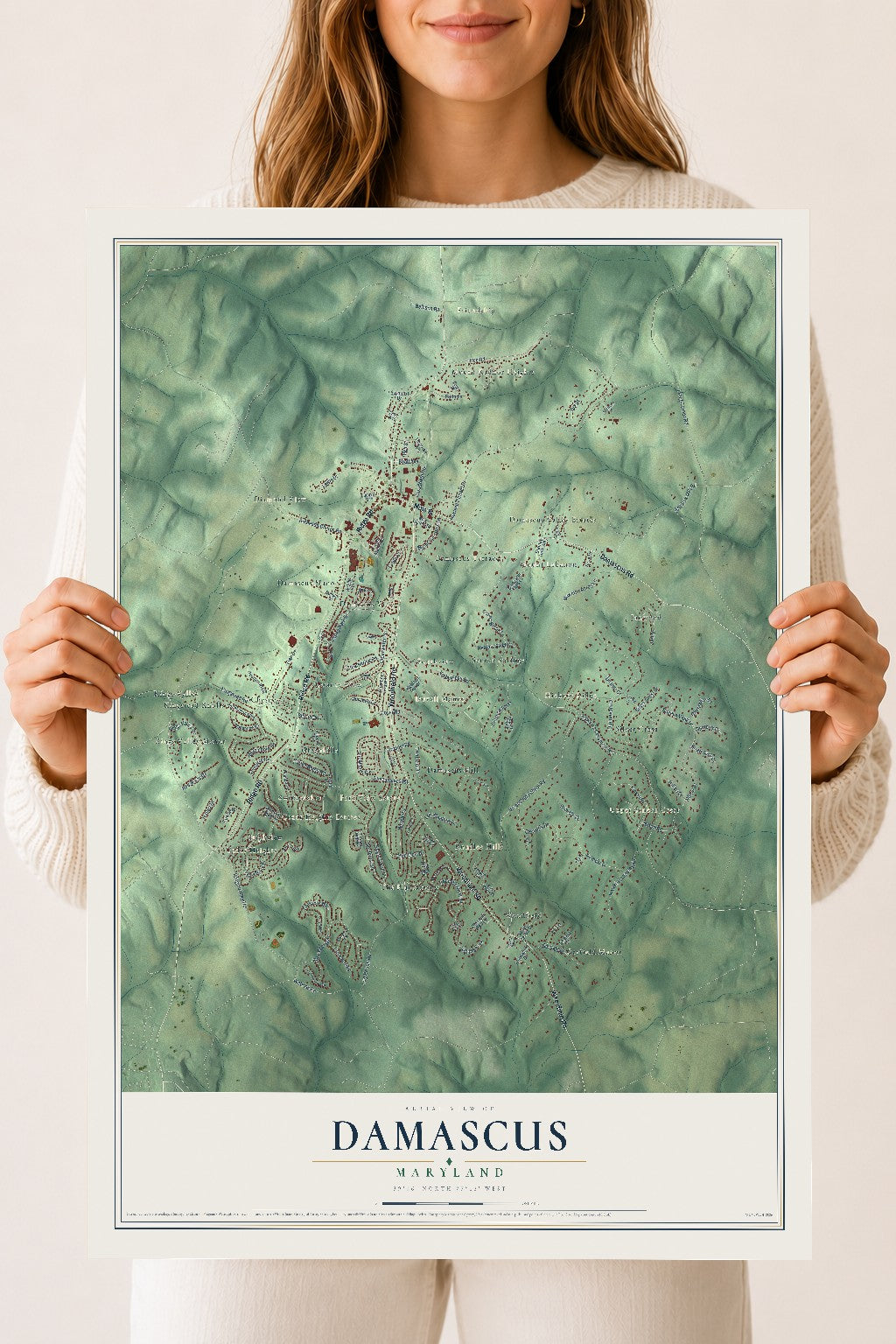 Map of Damascus, Maryland, 18 x 24 inch unframed archival matte print
