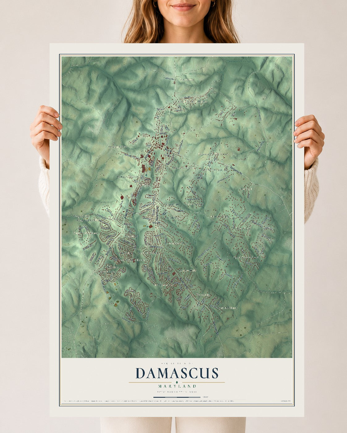 Map of Damascus, Maryland, 24 x 36 inch unframed archival matte print