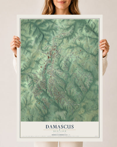 Map of Damascus, Maryland, 24 x 36 inch unframed archival matte print