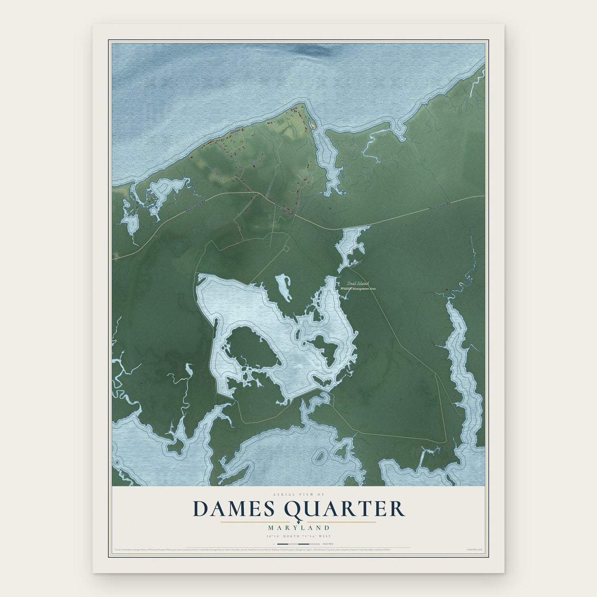 Dames Quarter, Maryland map print, the full design