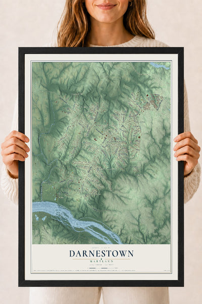 Map of Darnestown, Maryland, 18 x 24 inch print in a black wood frame
