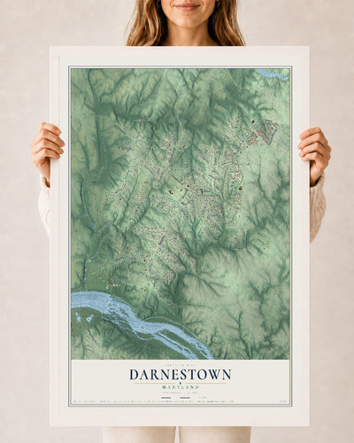 Map of Darnestown, Maryland, 24 x 36 inch print in a white wood frame