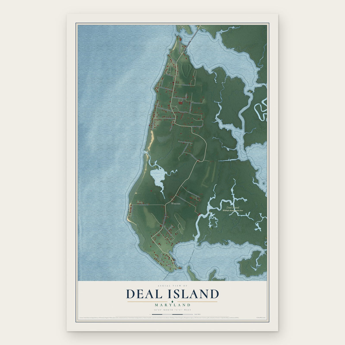 Deal Island, Maryland map print, the full design