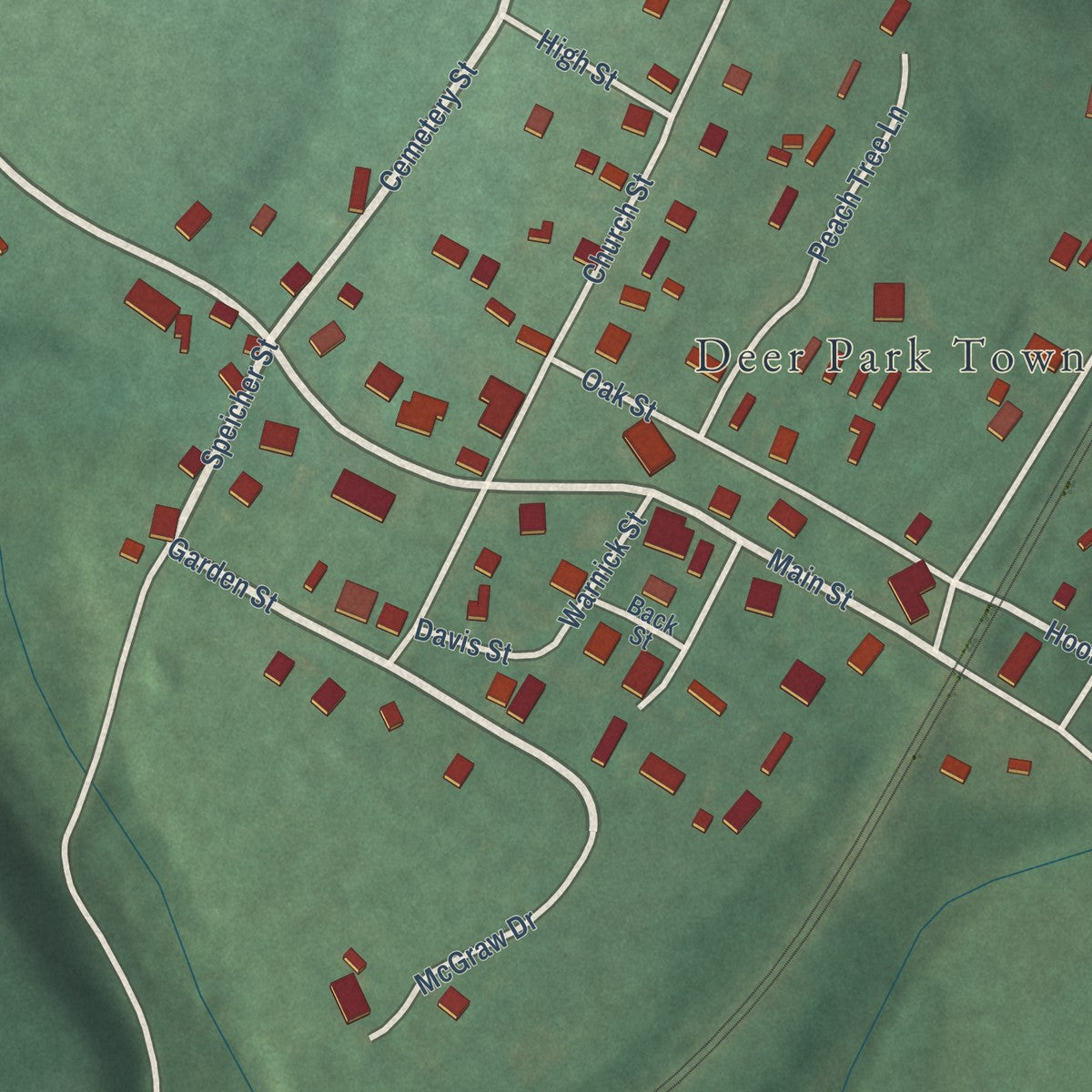Close-up of the map of Deer Park, Maryland print showing street and building detail