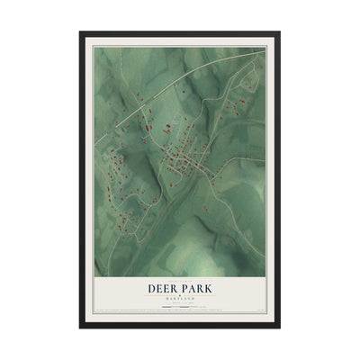 Map of Deer Park, Maryland, 12 x 18 inch print in a black wood frame