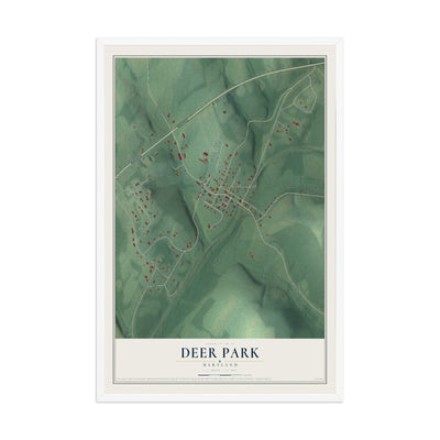 Map of Deer Park, Maryland, 12 x 18 inch print in a white wood frame