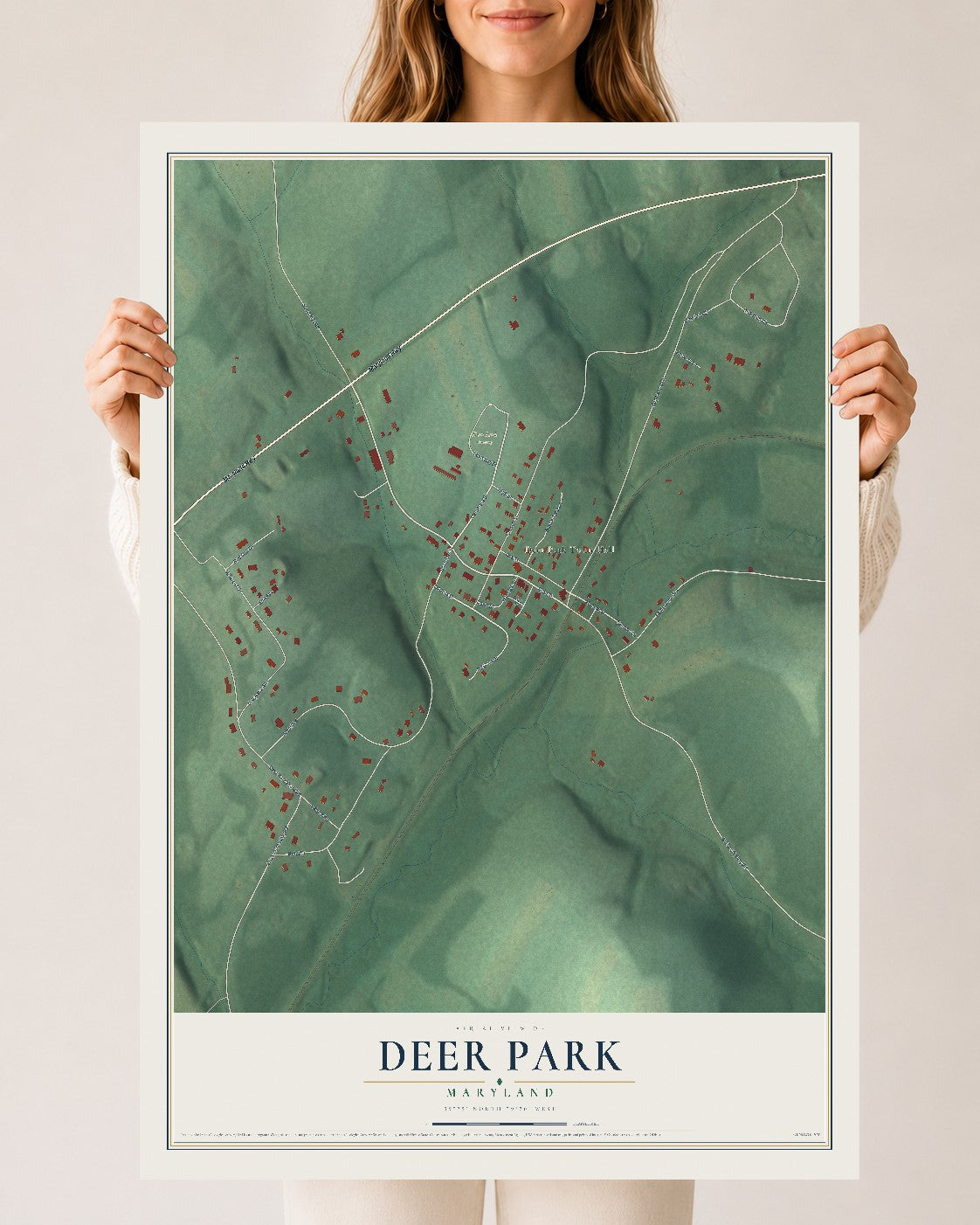 Map of Deer Park, Maryland, 24 x 36 inch unframed archival matte print
