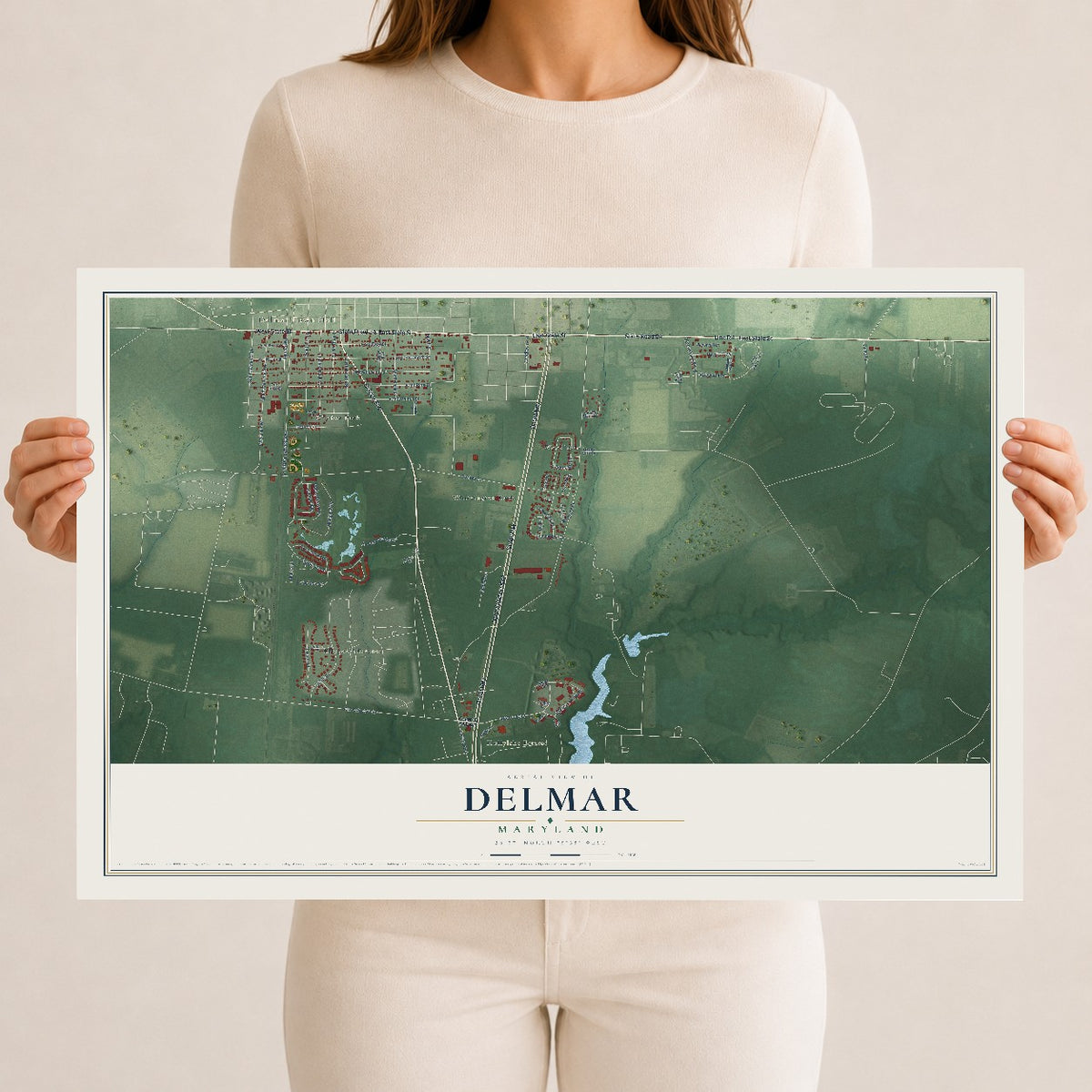 Map of Delmar, Maryland, 12 x 18 inch unframed archival matte print