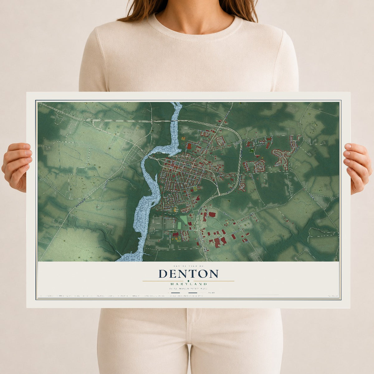 Map of Denton, Maryland, 12 x 18 inch unframed archival matte print