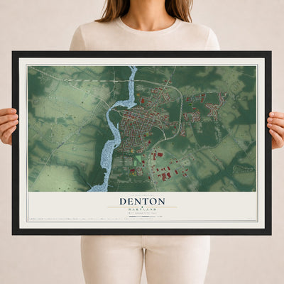 Map of Denton, Maryland, 18 x 24 inch print in a black wood frame