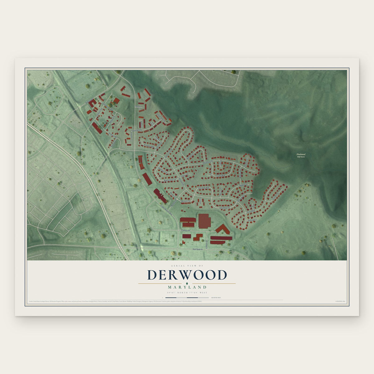 Derwood, Maryland map print, the full design