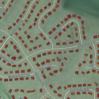 Close-up of the map of Derwood, Maryland print showing street and building detail