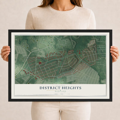 Map of District Heights, Maryland, 12 x 18 inch print in a black wood frame