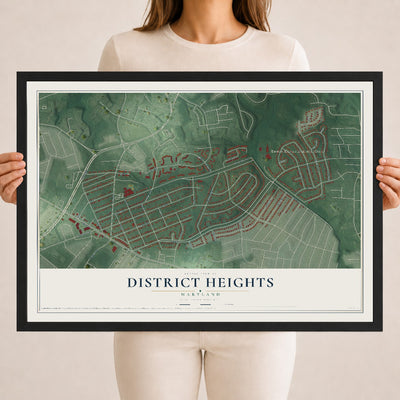 Map of District Heights, Maryland, 18 x 24 inch print in a black wood frame