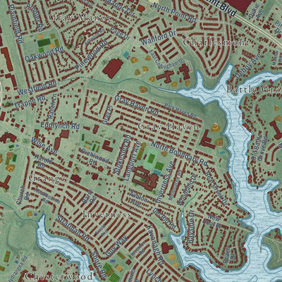 Close-up of the map of Dundalk, Maryland print showing street and building detail