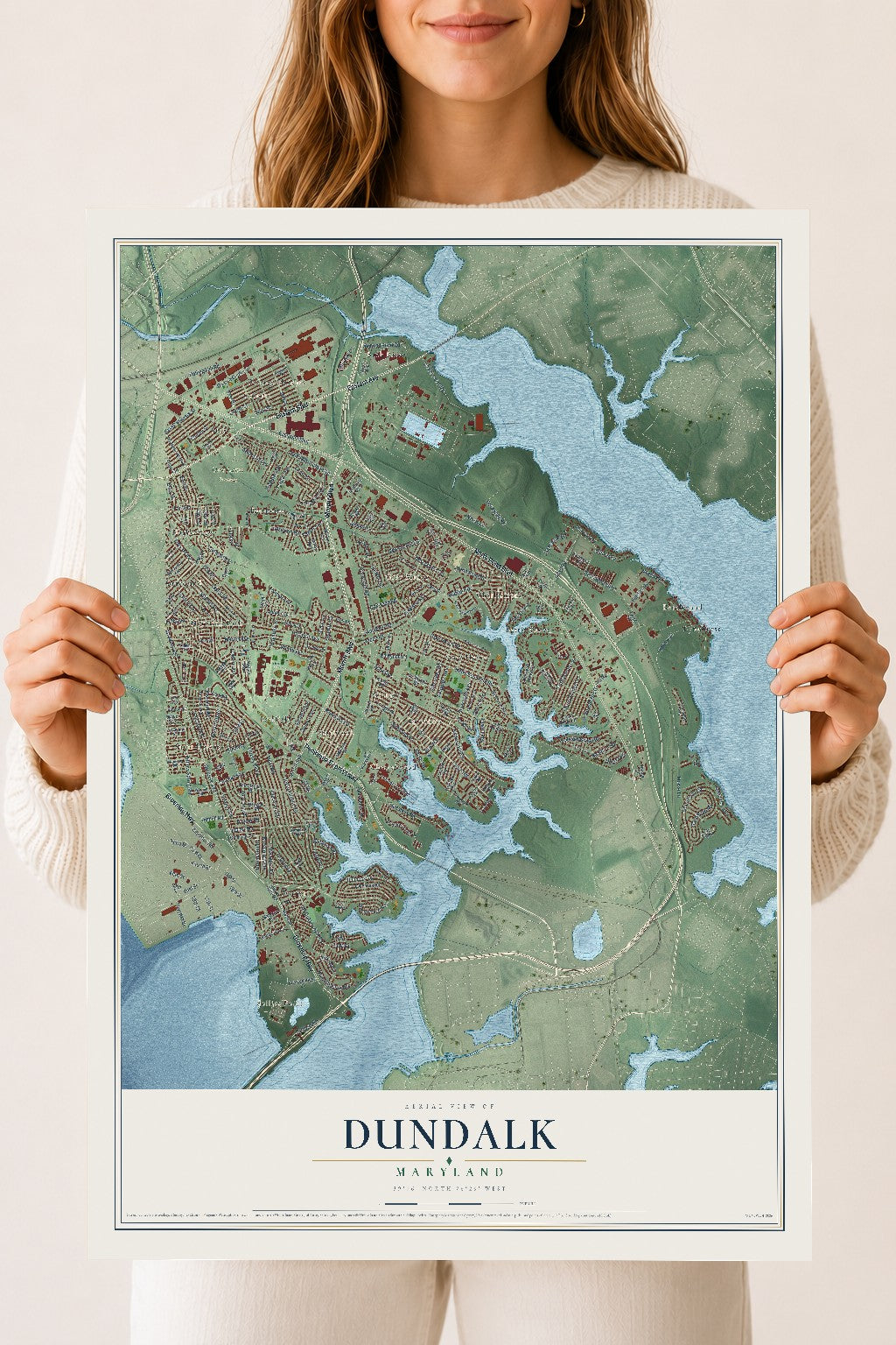 Map of Dundalk, Maryland, 18 x 24 inch unframed archival matte print