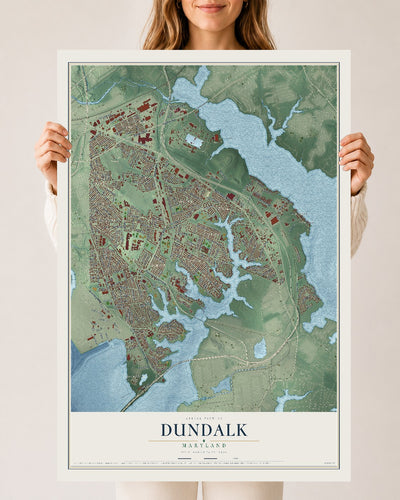 Map of Dundalk, Maryland, 24 x 36 inch unframed archival matte print