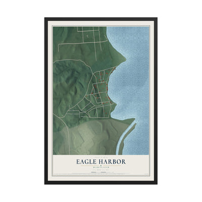 Map of Eagle Harbor, Maryland, 12 x 18 inch print in a black wood frame