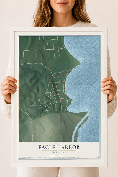 Map of Eagle Harbor, Maryland, 18 x 24 inch print in a white wood frame