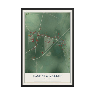 Map of East New Market, Maryland, 12 x 18 inch print in a black wood frame