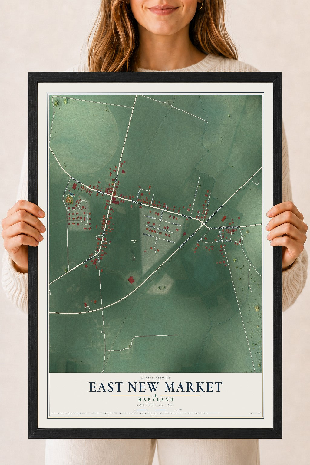 Map of East New Market, Maryland, 18 x 24 inch print in a black wood frame